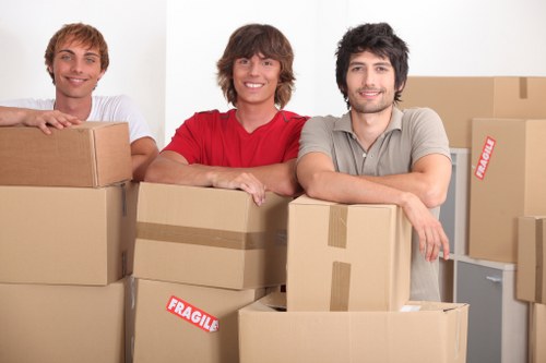 Furniture and packed boxes prepared for transport in Hackney